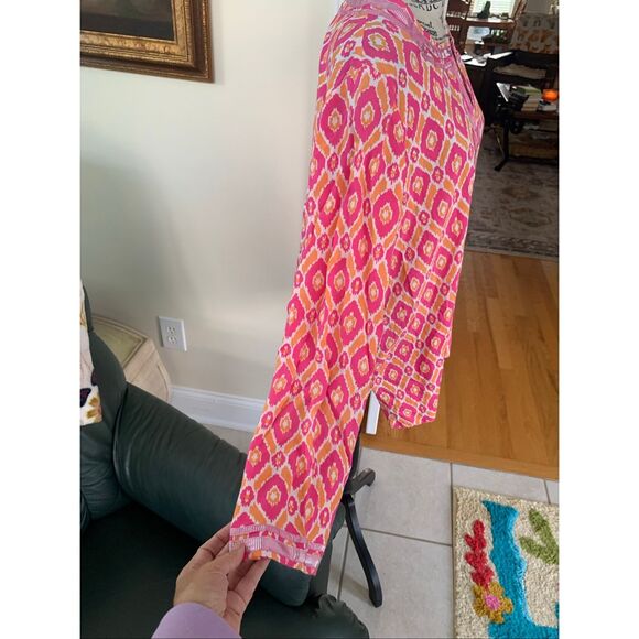 Twiggy London Womens Boho Geometric Tunic Top Pink Orange Blouse Metallic - Picture 5 of 8
